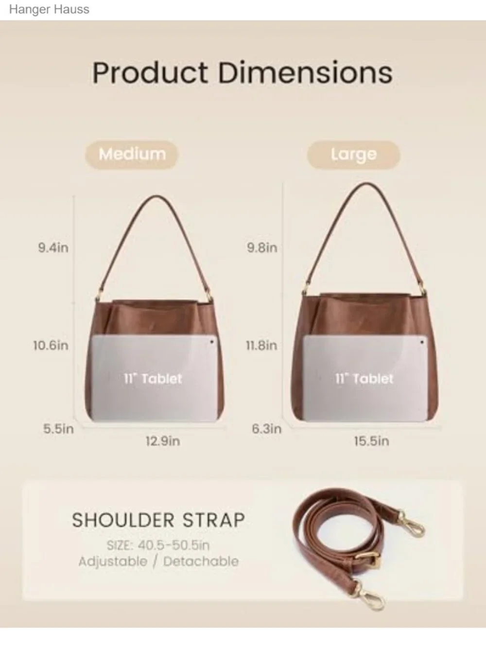 Hobo Bag for Women Vegan Leather 3 Compartments Crossbody Adjustable Strap